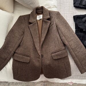 Abercrombie & Fitch Brown Houndstooth Wool-Blend Blazer